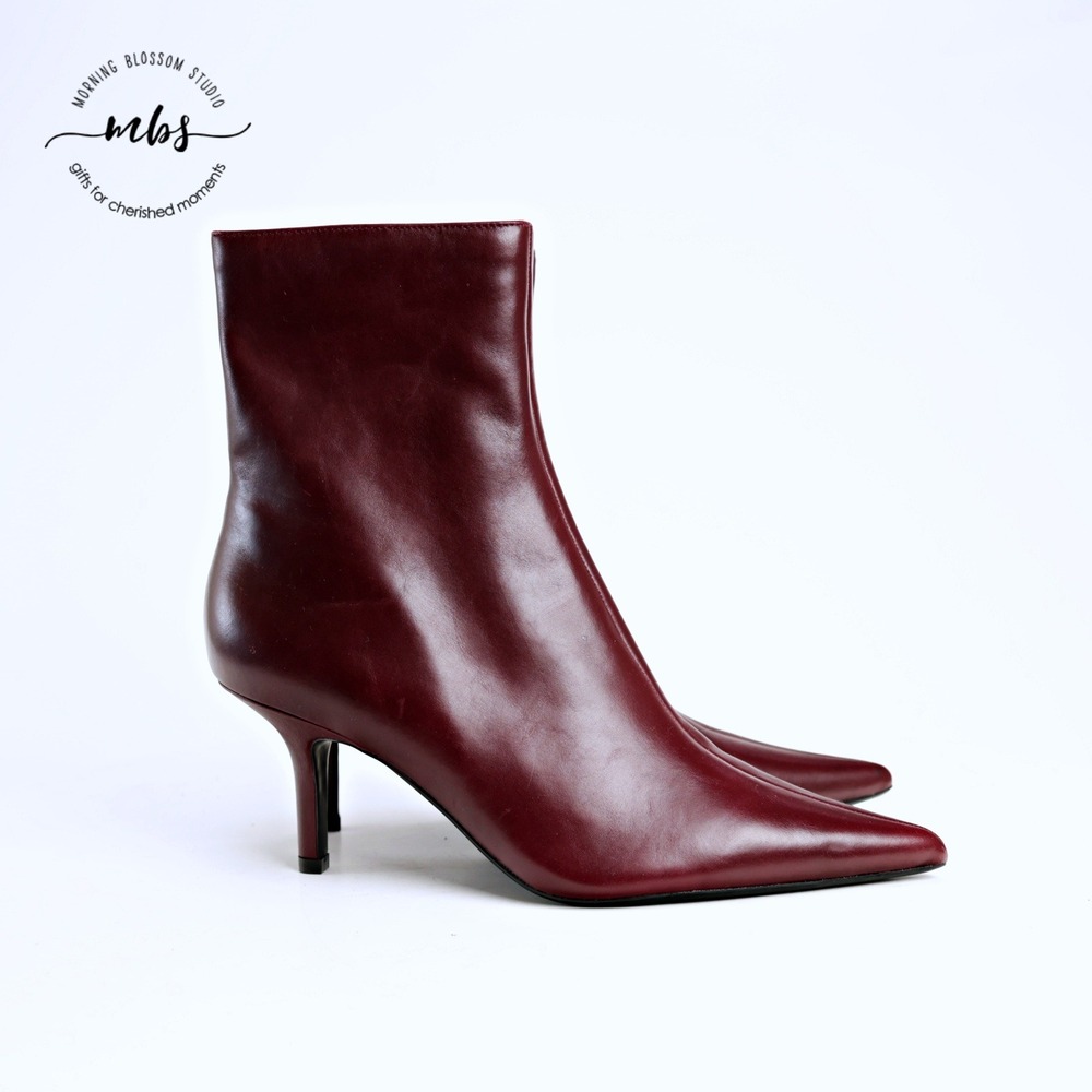 Steve Madden Alston Mid-Calf Pointed Toe Kitten Heel Boots Burgundy Women 10